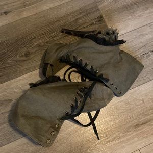 Betsey Johnson army green open toe high heeled boots